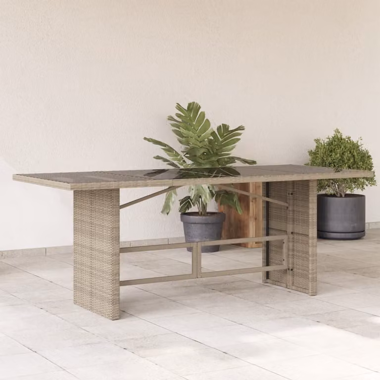 Maison Exclusive - Tavolo da giardino con piano in vetro Grigio chiaro 190x80x74 cm Poly Rattan