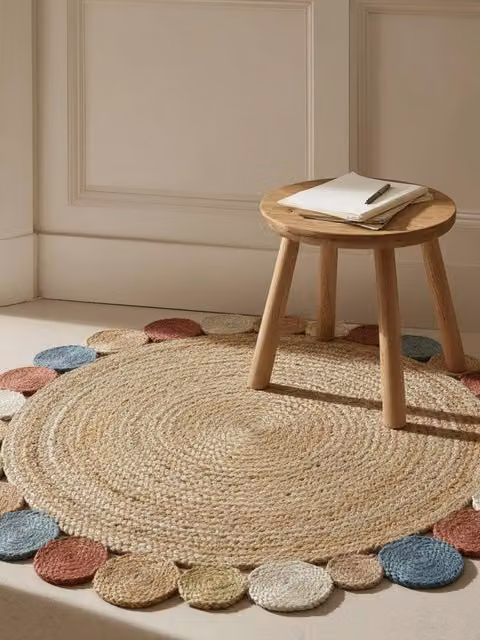 Tappeto rotondo Circle Kenay Home in juta multicolore con motivo geometrico boho, Diametro: 90 cm