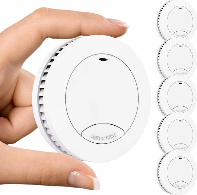Aroha Pro Safety Mini Rilevatore di Fumo Sleep Line - Batteria da 10 Anni - Sensore Fumo - Allarme Anticendio - 5 pezzi
