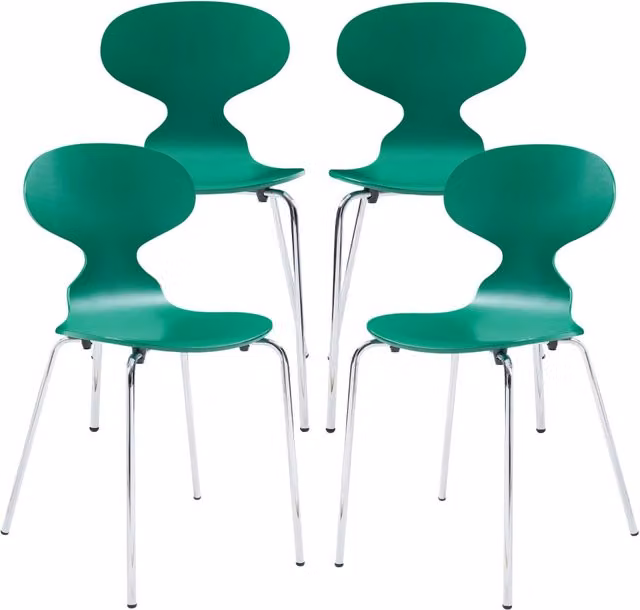 Set di 4 sedie impilabili Kil en.casa per sala da pranzo e cucina, colore verde e argento con struttura in metallo e seduta in tessuto betulla – 1