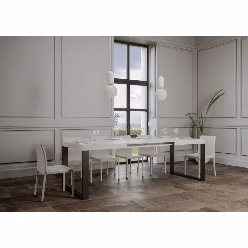 Tavolo allungabile moderno ITAMOBY in finitura Bianco Frassino e Antracite con struttura in metallo – 2