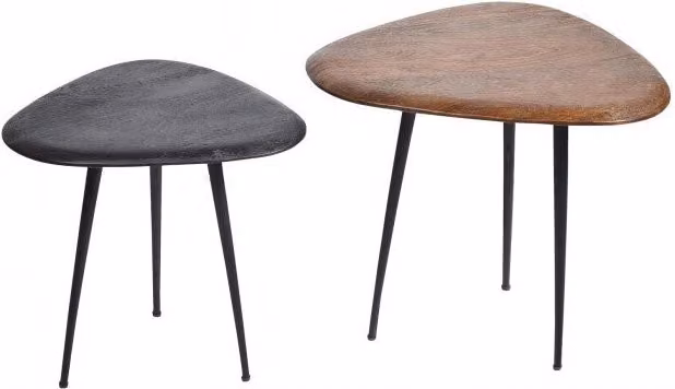 Set di 2 tavolini Mayo GIORDANOSHOP in legno di mango marrone con piano ovale e struttura in metallo per soggiorno