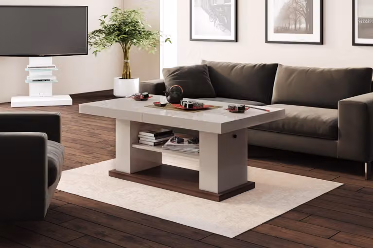 Tavolino di design HN-777, regolabile in altezza e allungabile, tavolo da pranzo