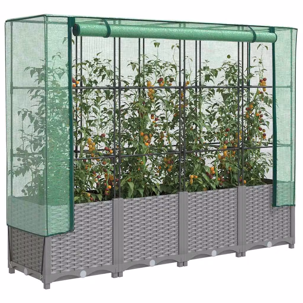 Letto rialzato con copertura serra effetto rattan vidaXL, grigio e verde, L 160 cm x P 40 cm x H 138 cm