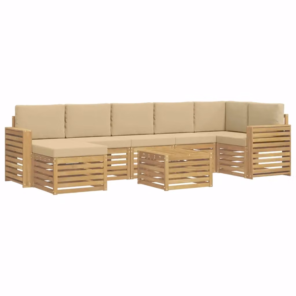 Set di divani da esterno a L vidaXL in legno di acacia con 8 pezzi, colore bianco e beige, comprensivo di cuscini e tavolino da caffè – 2