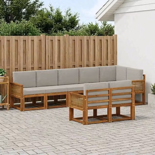 Set di divani da esterno 8 pz Naturale e Grigio Chiaro 3385317