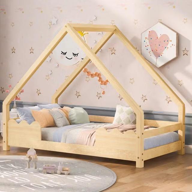 letto per bambini legno massello naturale 90 x 200 cm
