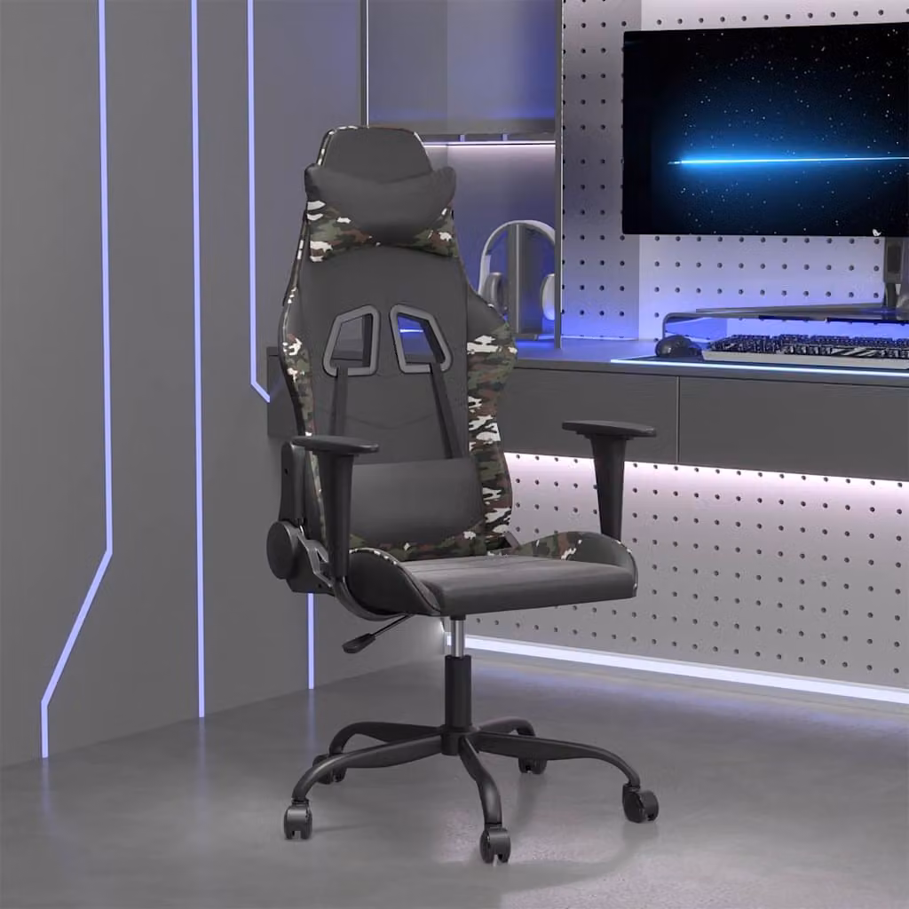 Sedia da Gaming vidaXL in Similpelle Nero e Verde Multicolore con Poggiatesta e Ruote
