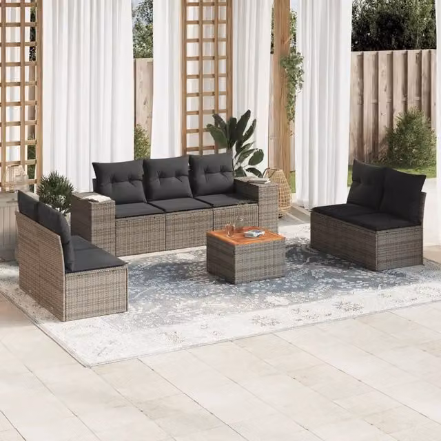 Set Divano da Giardino 8 pz con Cuscini Grigio in Polyrattan 3225402