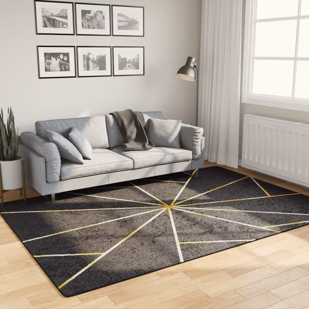 Tappeto moderno vidaXL con design geometrico nero e oro, lavabile e antiscivolo, L: 160 cm x P: 230 cm
