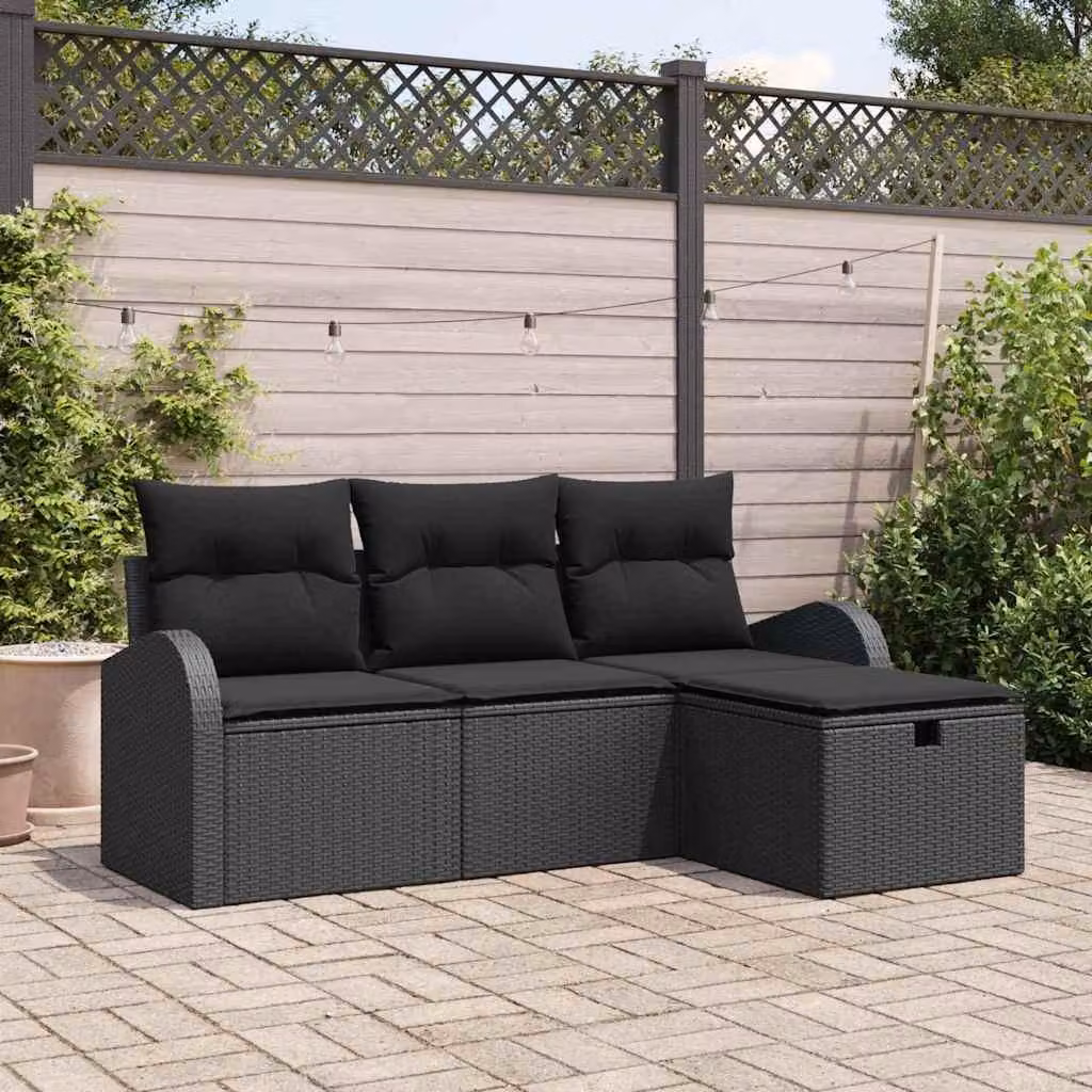 Maison Exclusive - Set da giardino composto da 4 pezzi, divano in rattan sintetico nero