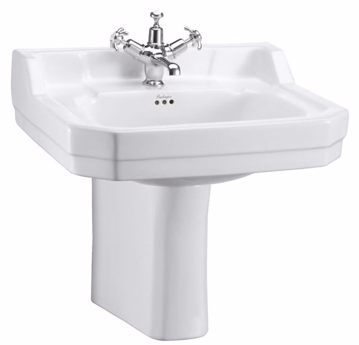 Lavabo in porcellana in stile Art Nouveau, marca Casa Padrino, con mezza base, colore bianco, dimensioni 56 x 47 x altezza 56 cm