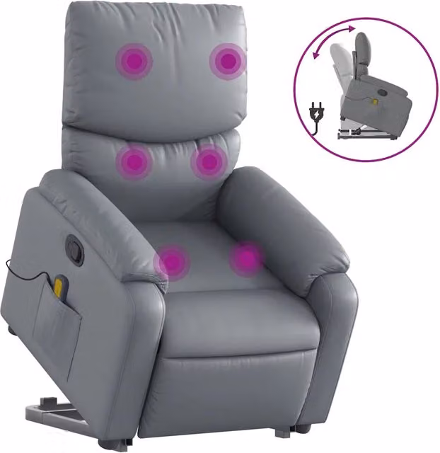 Poltrona Relax Alzapersona Reclinabile con Assistenza Elettrica in Similpelle Grigia per Senior – 1