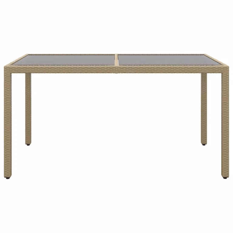 Tavolo Giardino 150x90x75cm Vetro Temperato Polyrattan Beige