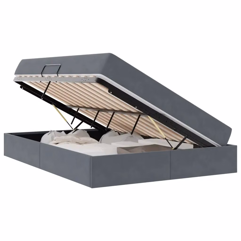 Letto con contenitore e materasso ibrido vidaXL in velluto grigio L: 140 cm, P: 200 cm, H: 204 cm – 2