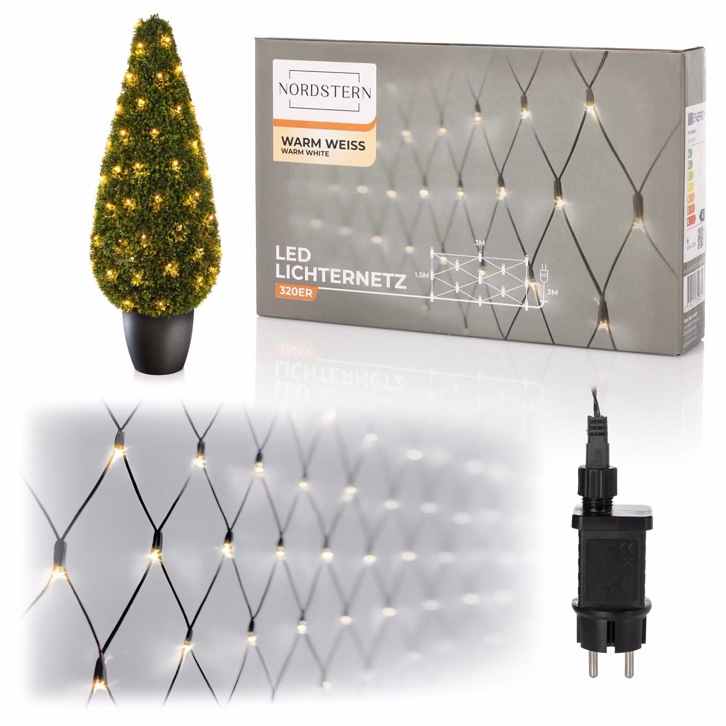 Catena luminosa a LED, luce bianco caldo, 320 LED, dimensioni 3 x 1,5 metri, adatta per interni ed esterni