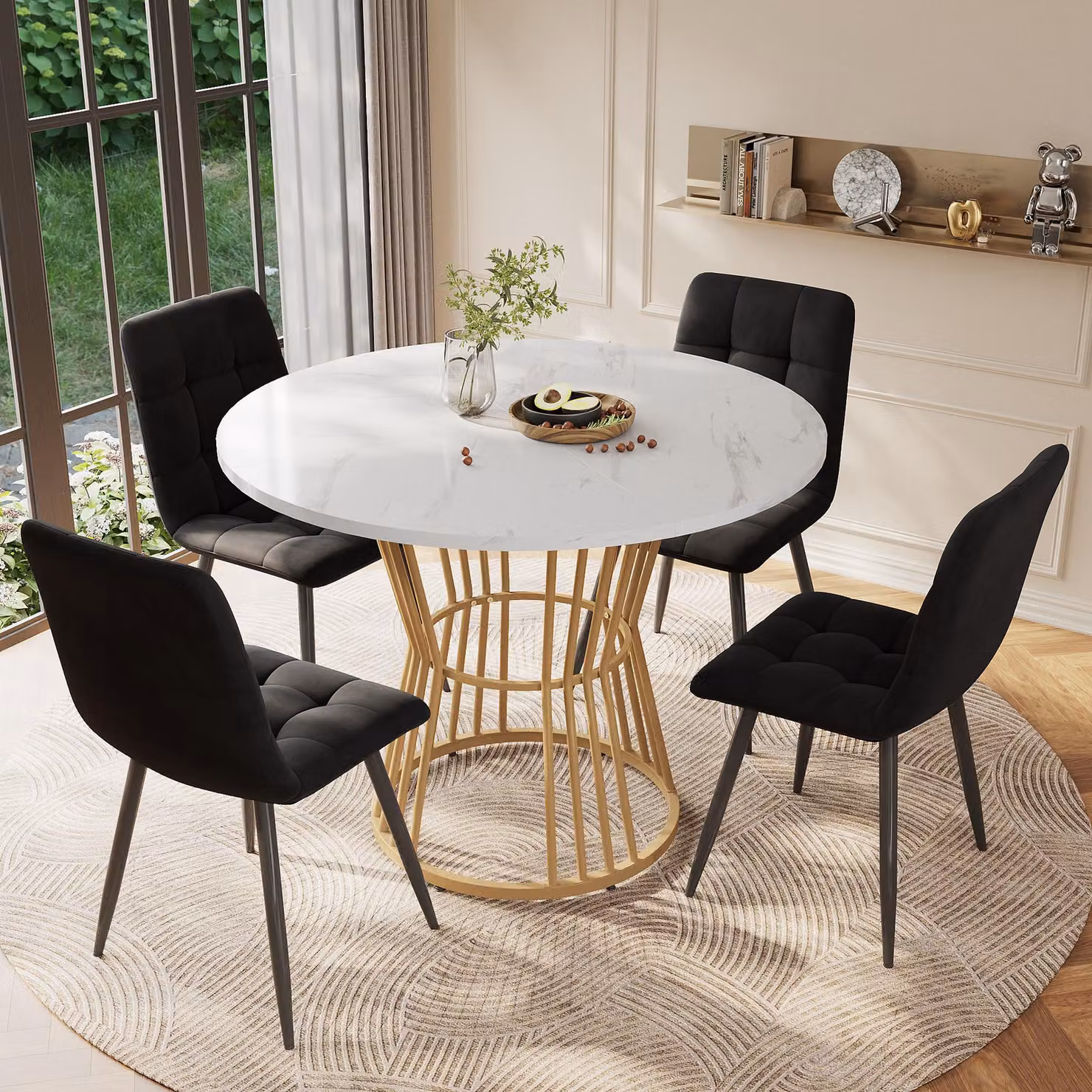 Sweiko bianco con gamba in metallo (1 pezzo), tavolo da cucina, struttura stabile in metallo, tavoli moderni in marmo o da pranzo, tavolo da colazione e tavolo da colazione ristorante, bianco/oro