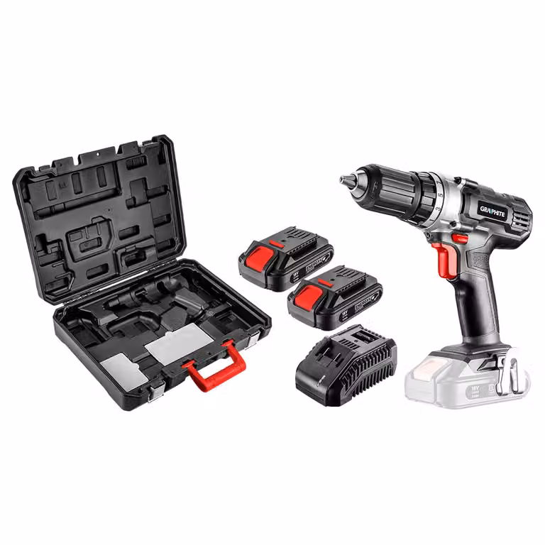 GRAPHITE ENERGY+ SET 18V trapano/avvitatore a batteria, Li-Ion, mandrino, batteria da 2Ah, caricabatterie, valigetta di trasporto (58G006-SET2)