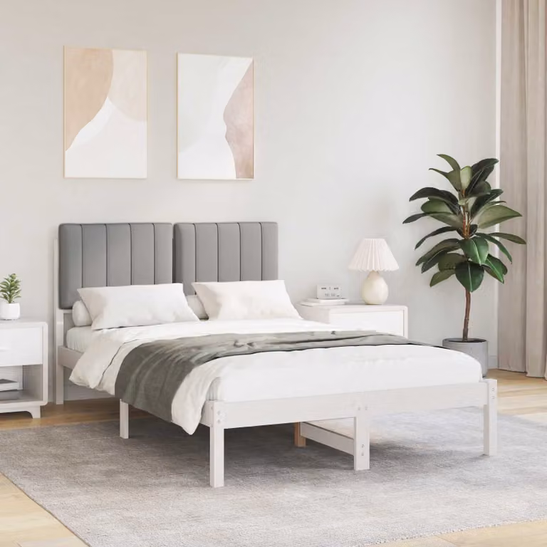 Letto con testiera rivestita vidaXL in legno di pino, bianco e grigio, L/P/H: 120 x 200 x 125,5 cm