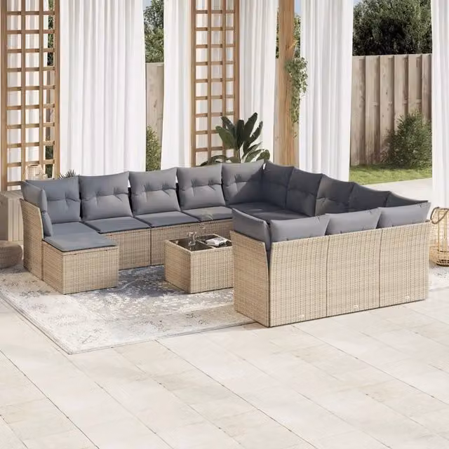 Set Divano da Giardino a Forma di U VIDAXL in Polyrattan Beige con 13 Pezzi e Cuscini