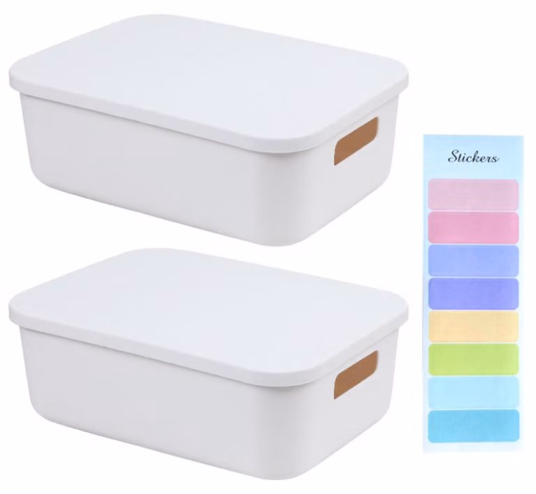 Contenitori in plastica con coperchio, 2 pezzi, 28 x 20 x 9,6 cm, impilabili, ideali per cucina e bagno