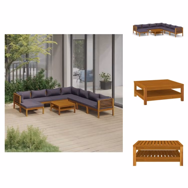 vidaXL Set di 9 pezzi per salotto da giardino con cuscino in legno massiccio di acacia - Set di mobili da giardino