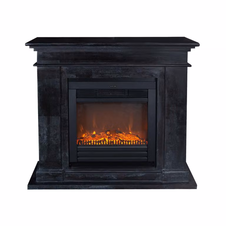 Caminetto elettrico Xaralyn - Kos ELU-SBU - pietra naturale nera - riscaldatore da 1400 watt - con telecomando - caminetto da incasso incluso - caminetto decorativo
