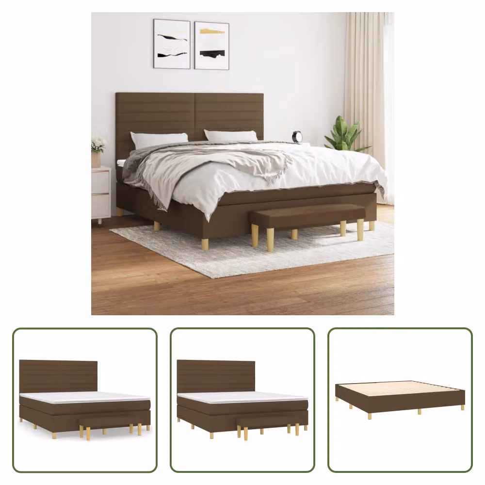 The Living Store Letto a molle con materasso marrone scuro 180x200 cm in tessuto