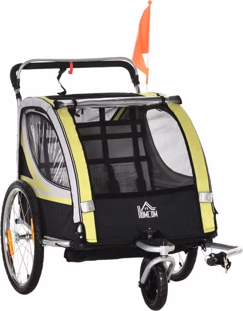 EasyComfort Rimorchio Bici e Passeggino 2 in 1 con Freno e Cintura a 5 Punti, Giallo – 1