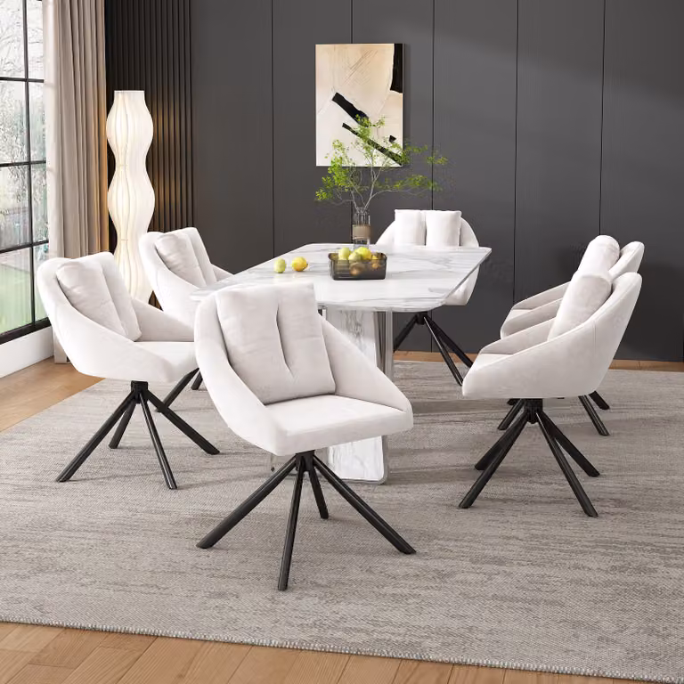 Set di 6 sedie da sala da pranzo Flieks girevoli a 360°, sedia imbottita da cucina con cuscino, poltrona girevole con gambe in metallo, sedia da soggiorno in velluto, beige