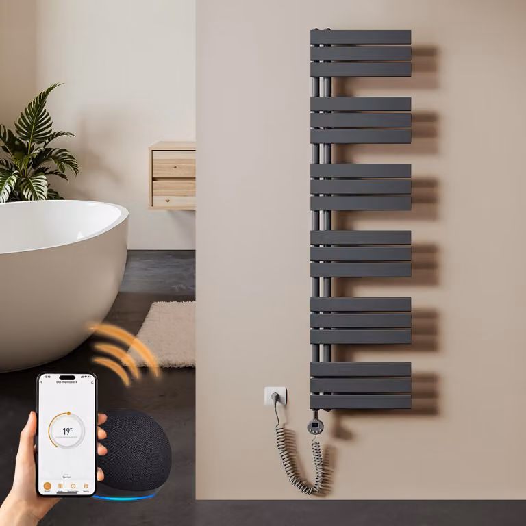 S'AFIELINA 159.9×40cm Scaldasalviette elettrico bagno WiFi, termoarredo con termostato, programmabile,LCD,800W, asciugamani a basso consumo, Antracite