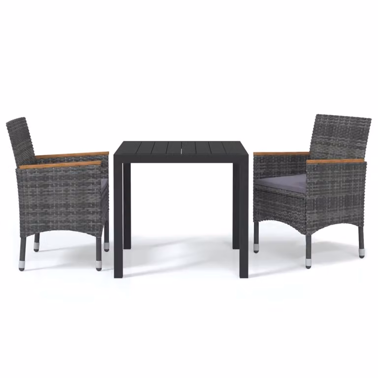 Set da Pranzo per Giardino 3 pz con Cuscini Polyrattan Grigio