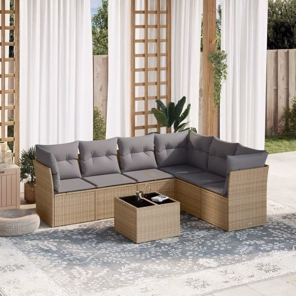 Maison Exclusive - Set da giardino 7 pezzi con cuscini Beige Poly Rattan