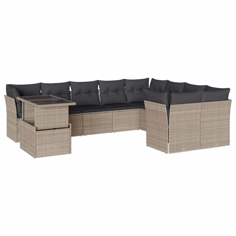 Set Divano Giardino 10 pz con Cuscini Grigio Chiaro Polyrattan