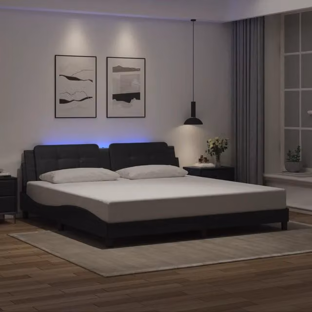 Giroletto con LED senza Materasso-Struttura Letto con LED Zadar Nero 200x200 cm
