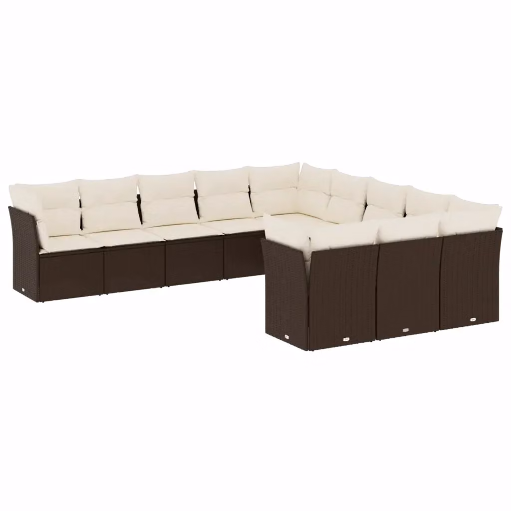 vidaXL Set Divani da Giardino a L 11 pz in Polyrattan Marrone e Bianco con Cuscini – 2