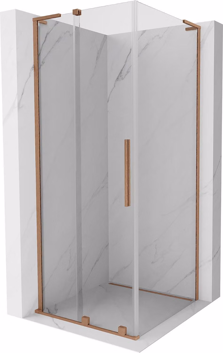 Mexen Velar L cabina doccia scorrevole 120 x 120 cm, trasparente, rame spazzolato - 871-120-120-03-65