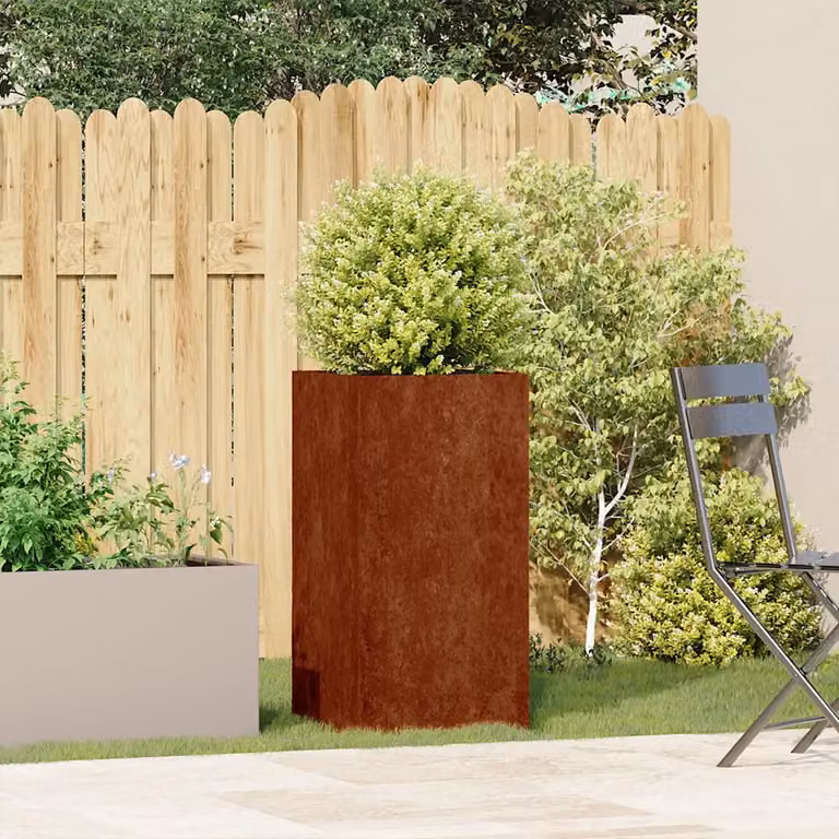 Vaso da giardino vidaXL in metallo color marrone L/P/H: 40 x 40 x 80 cm