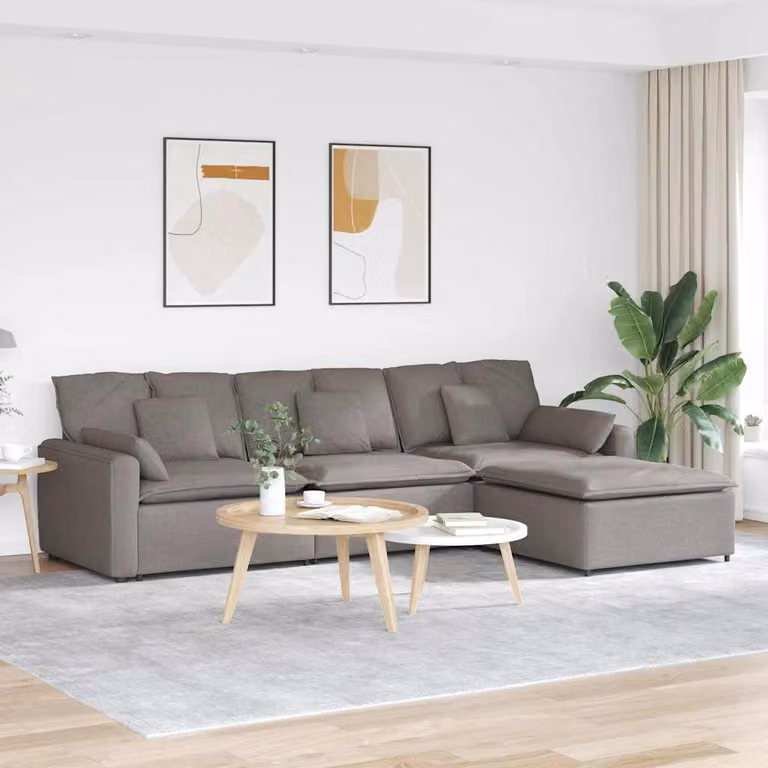 vidaXL Divano Modulare a L Reversibile con Poggiapiedi e Cuscini, Colore Beige o Grigio, Design Moderno per Soggiorno