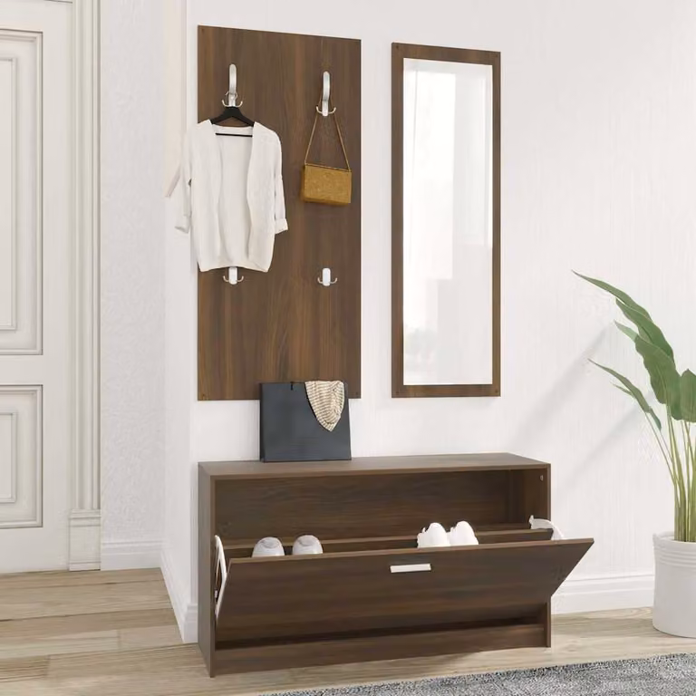 Set Scarpiera 3 in 1 vidaXL in Legno Multistrato e MDF, Colore Rovere Marrone Opaco
