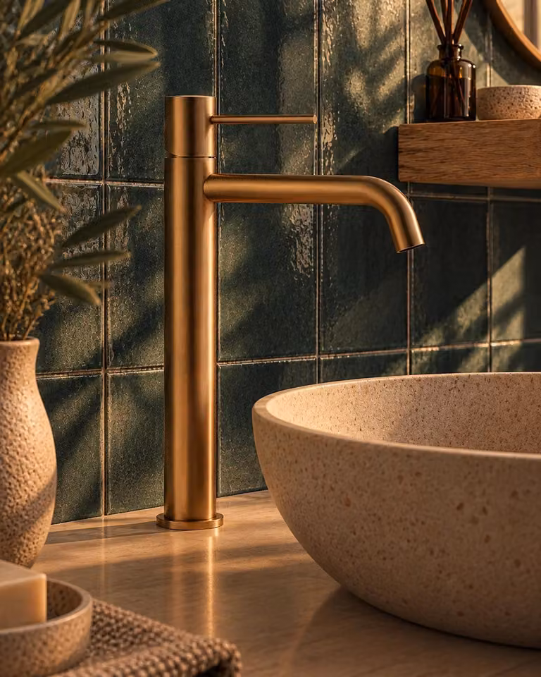 Coppia Miscelatori Tokyo Lavabo Alto e Bidet con Pilette Pop-Up Rame Spazzolato CPTOKALTORAM