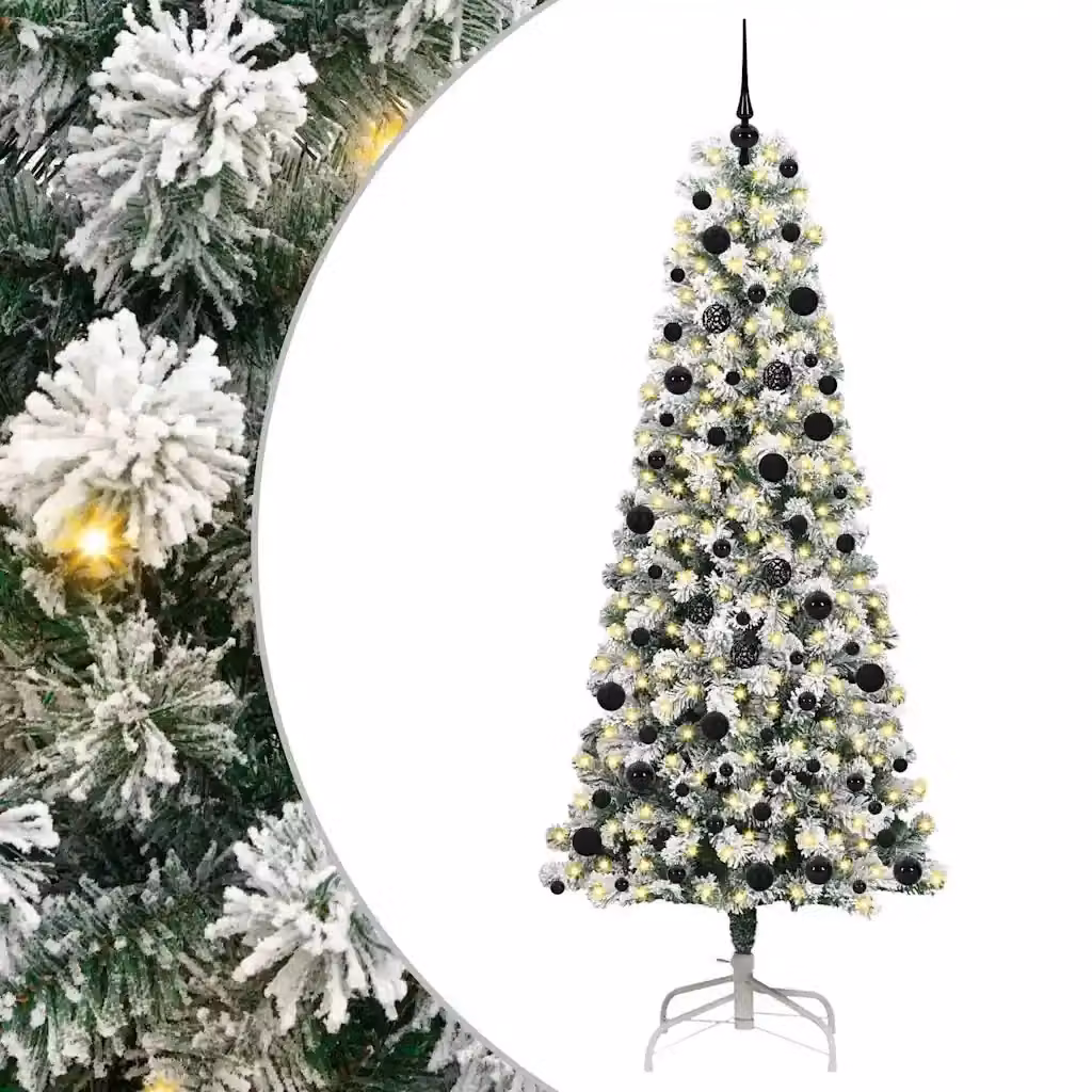 Albero di Natale Artificiale vidaXL con Rami Pieghevoli, Verde e Bianco, con Luci LED Warm White e Altezza: 240 cm – 2