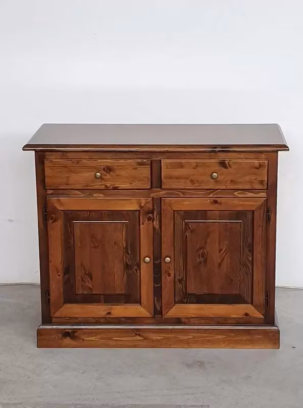 Madia credenza rustica in pino massello con 2 porte tinta noce Mobili 2G L: 105 cm, P: 42 cm, H: 85 cm – 1