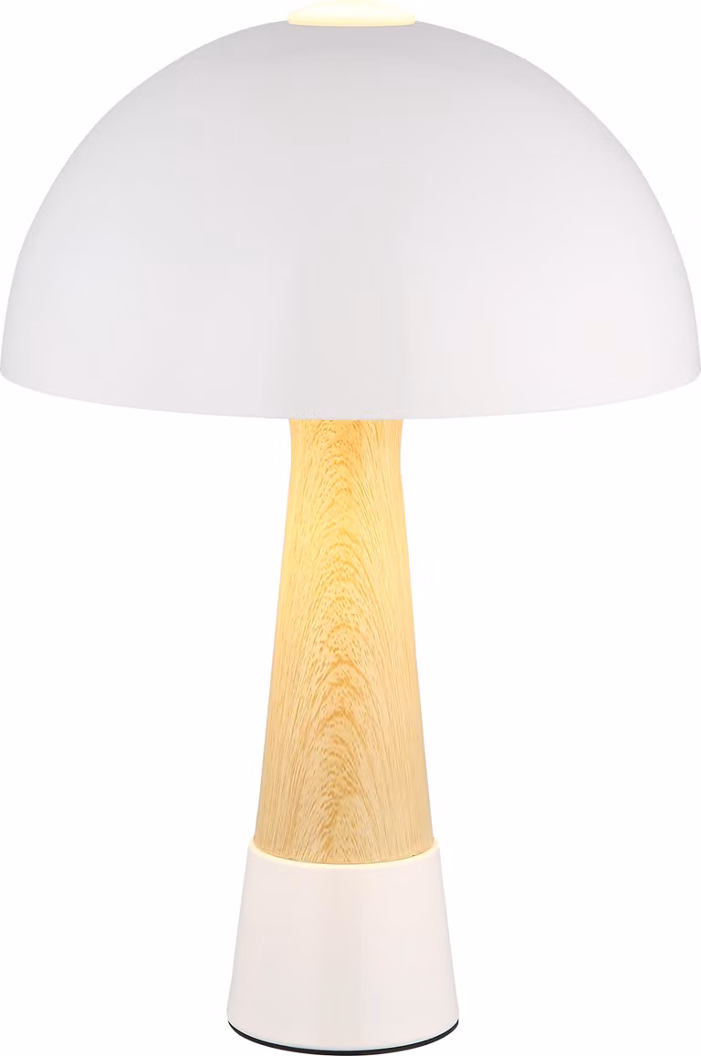 Lampada da tavolo retrò a fungo, effetto legno, color sabbia, H 36,5 cm