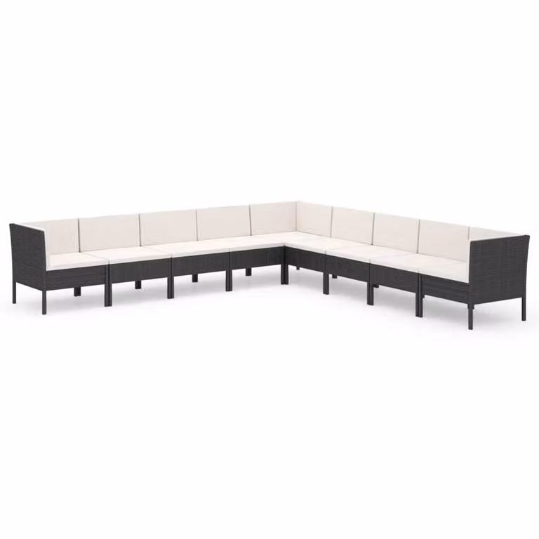 Set Divani da Giardino 9 pz con Cuscini in Polyrattan Nero