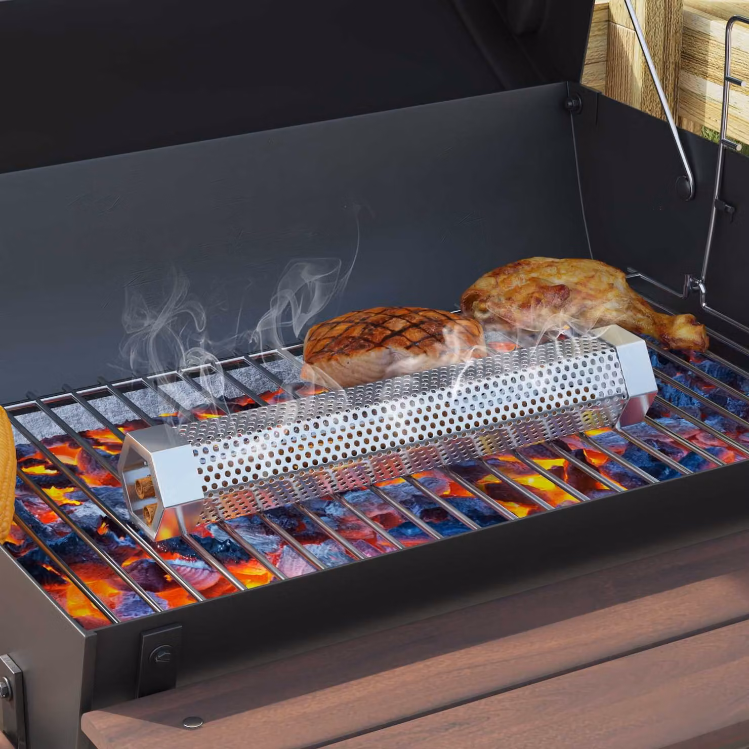 Griglia a Barile vidaXL in Metallo Nero con 2 Griglie di Cottura e Ripiano Riscaldante, L/P/H: 80 x 73 x 90 cm