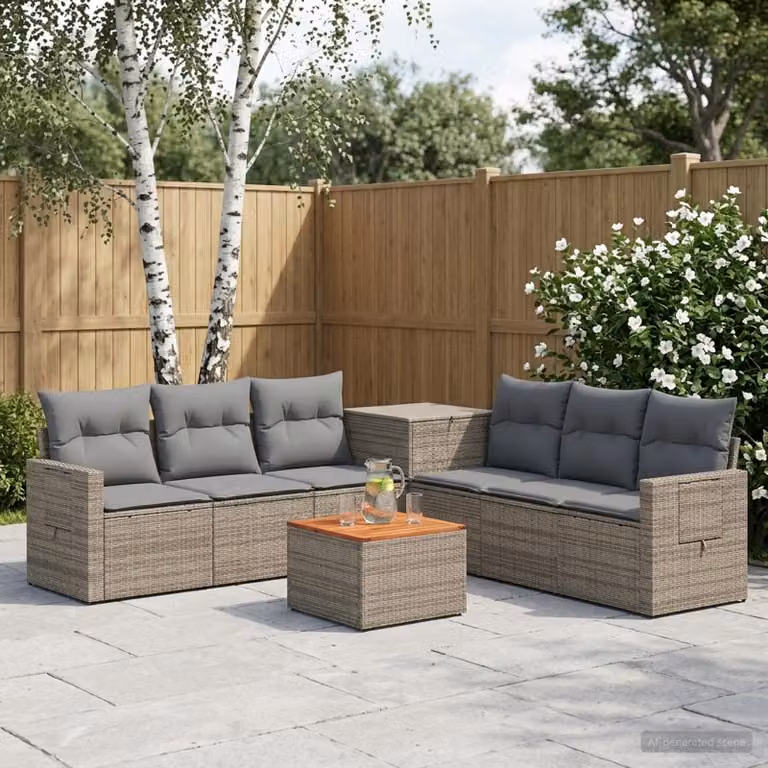 Set di divani da giardino vidaXL in polyrattan 8 pezzi con cuscini Grigio e Antracite