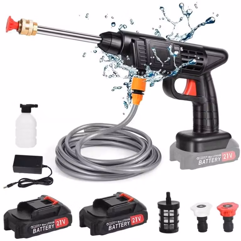 Idropulitrice a batteria - Pistola a spruzzo elettrica - Generatore di schiuma - Ideale per il lavaggio auto - Dispositivo portatile - 2 batterie