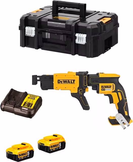 Avvitatore per cartongesso DeWalt DCF620P2K giallo con 2 batterie ricaricabili da 5,0 Ah, caricatore rapido e sistema TSTAK II – 1