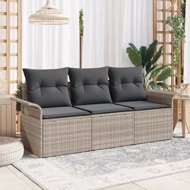 Set di divani 3 pz 3-Numero di posti Grigio polyrattan 3345222